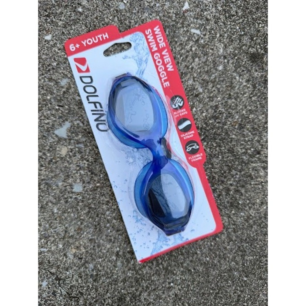 Dolfino Wide View Swim Goggles Youth 6+ Blue UV Protection Silicone Strap NEW
